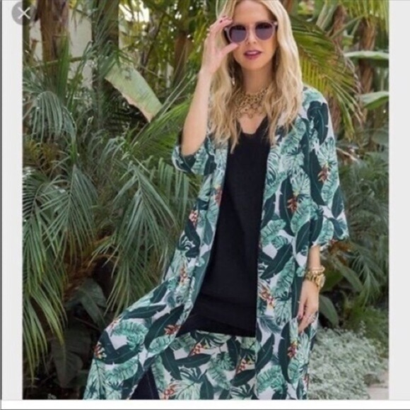 ✨🏝️ Racheal Zoe Palm Leaf Longline Kimono 👘 OS ✨🌴 NWOT🌴 - Picture 3 of 11